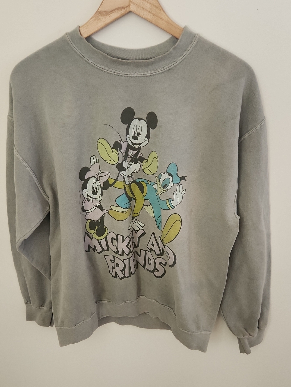 Disney Mickey & Friends Graphic Sweatshirt - Gray Green Vintage Style Medium